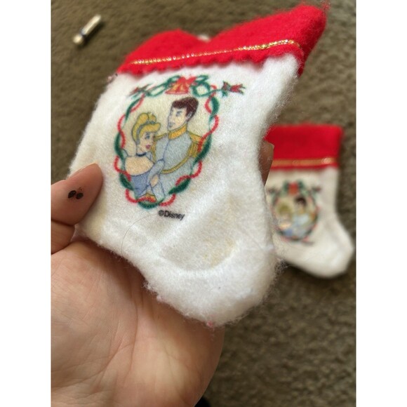 2 Vintage Disney Ornament Or Mini Stocking Cinderella And Prince Charming - Picture 3 of 6
